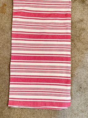 Williams Sonoma Vintage Red/Ivory Cabana Stripe Table Cloth 70” x 70”